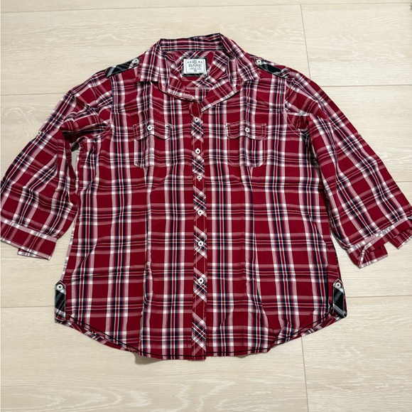 Bare Denim Red Plaid Button Down Shirt - Picture 1 of 6